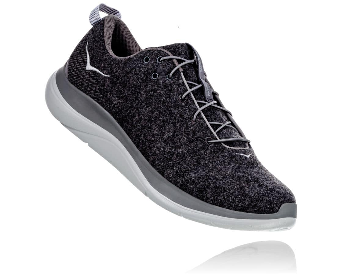 Hoka One One Hupana Flow Wool Philippines - Women's Wide Running Shoes - Dark Grey | BG1985263